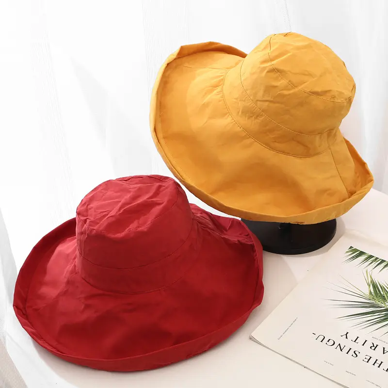 Summer Sun Hat Wide Brim Solid Plain Color Cap Lightweight Foldable Packable Soft Cotton Hats Traveling Hiking Camping Fishing Gardening Outdoors Clothing Accessories For Men Women Girls Gifts