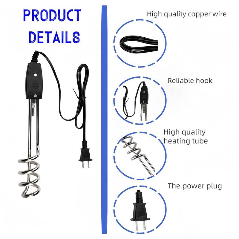 Immersion Water Heater,Portable Electric Immersion Water Boiler Heater ,10 inch Steel,1000W-110V