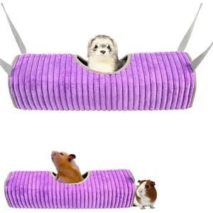 Soft Purple Hanging Tunnel Hammock for Small Animal Cage, Soft Hideout Bed Suitable for Ferret Hamster Guinea Pig Chinchilla Kitten Squirrel Parrot
