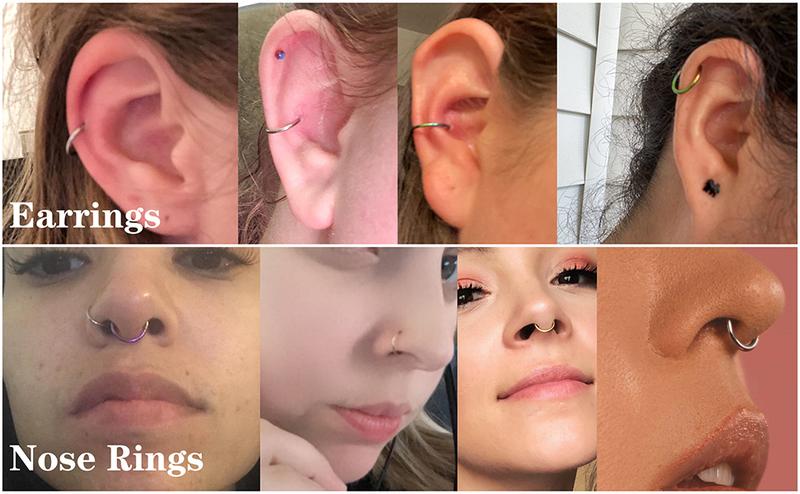 BESTEEL 10 Pcs 16G 18G Hinged Clicker Nose Rings Helix Cartilage Daith Hoop Earrings for Women Men Jewelry Septum Tragus Sleeper Conch Piercing Earring Set 8-12MM  Band Thin