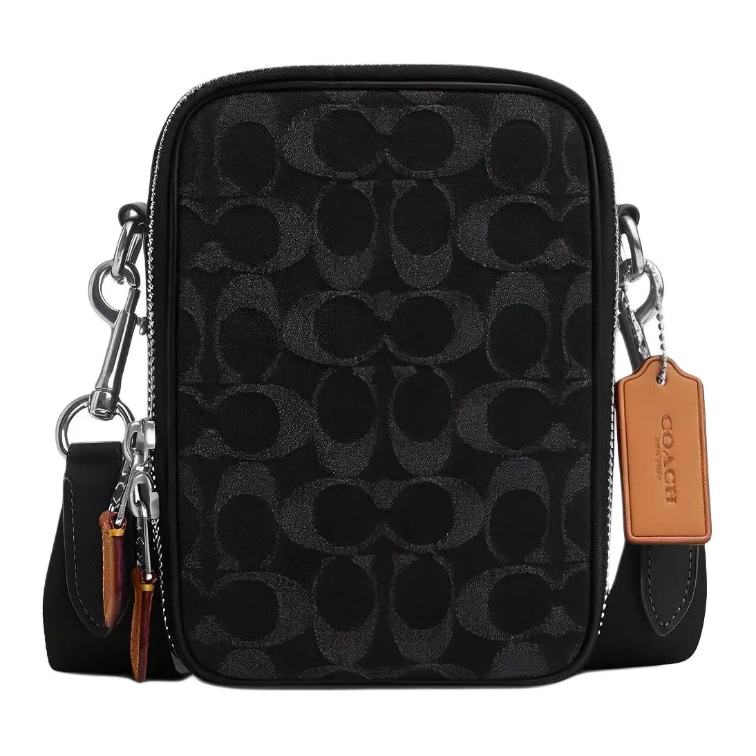 COACH Stanton 12 Mini Crossbody Bag for Men and Women – Classic Logo Zip Closure, Fabric with Leather Trim, Black