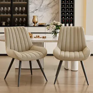 Beige Ergonomic Solid Back PU Upholstered Dining Chairs Set of 2, FSC Wood Metal Frame Kitchen Side Chairs with Thick Comfort Cushions, 300Lbs Weight Capacity Stain Resistant Easy Clean Modern Furniture for Dining Room Kitchen Covered Patio, 5 Mins Quick