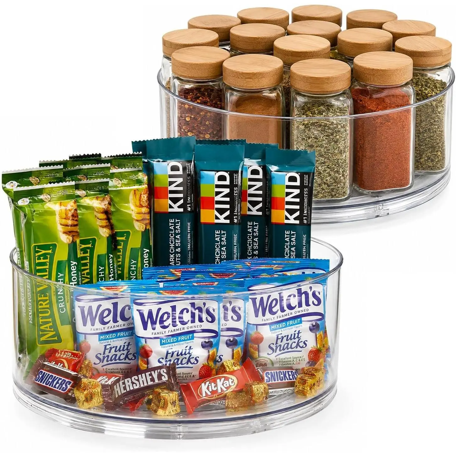 Lazy Susan Turntable (2-Pack) - Clear , Rotates 360 Degrees, Easily Organize Your Fridge, Cabinet or Counter - Carousel Storage for , Spices,  | Clear , Non-Skid, Raised ; Rotating  Rack for Kitchen, Pantry, Fridge, Countertop, Bathroom Organizer