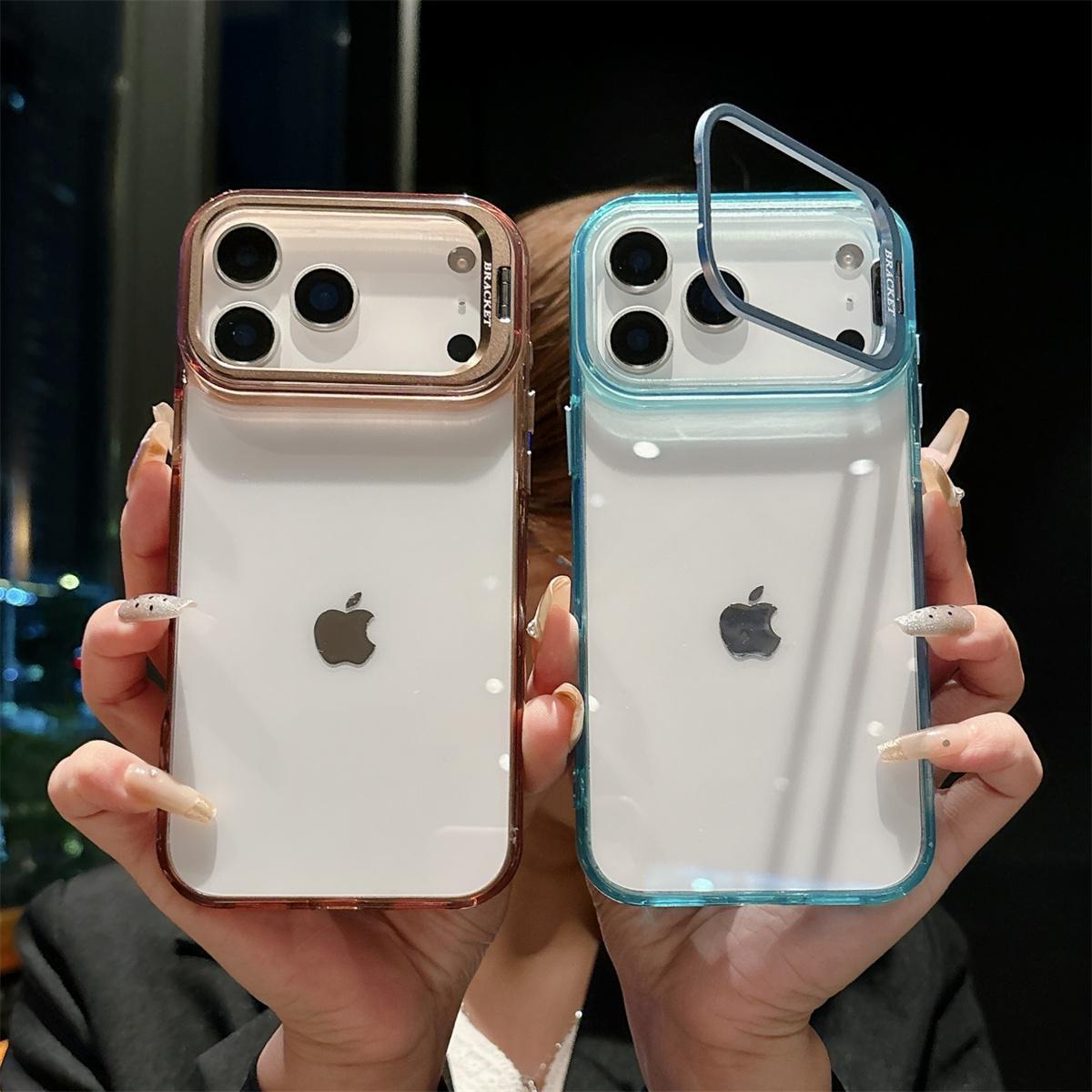 Transparent Hard Shell Phone Case for IPhone 17 Air 16 15 Plus 14 13 12 Pro Max Metal Holder Shockproof Protective Cover