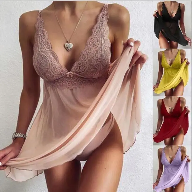 Women's Lace Babydoll Lingerie Set, Sheer Floral Mesh Chemise Nightgown with Adjustable Straps, Soft Lightweight Sleepwear for Honeymoon, Anniversary, Valentine's Day, Bridal Gift & Romantic Evenings sohochic