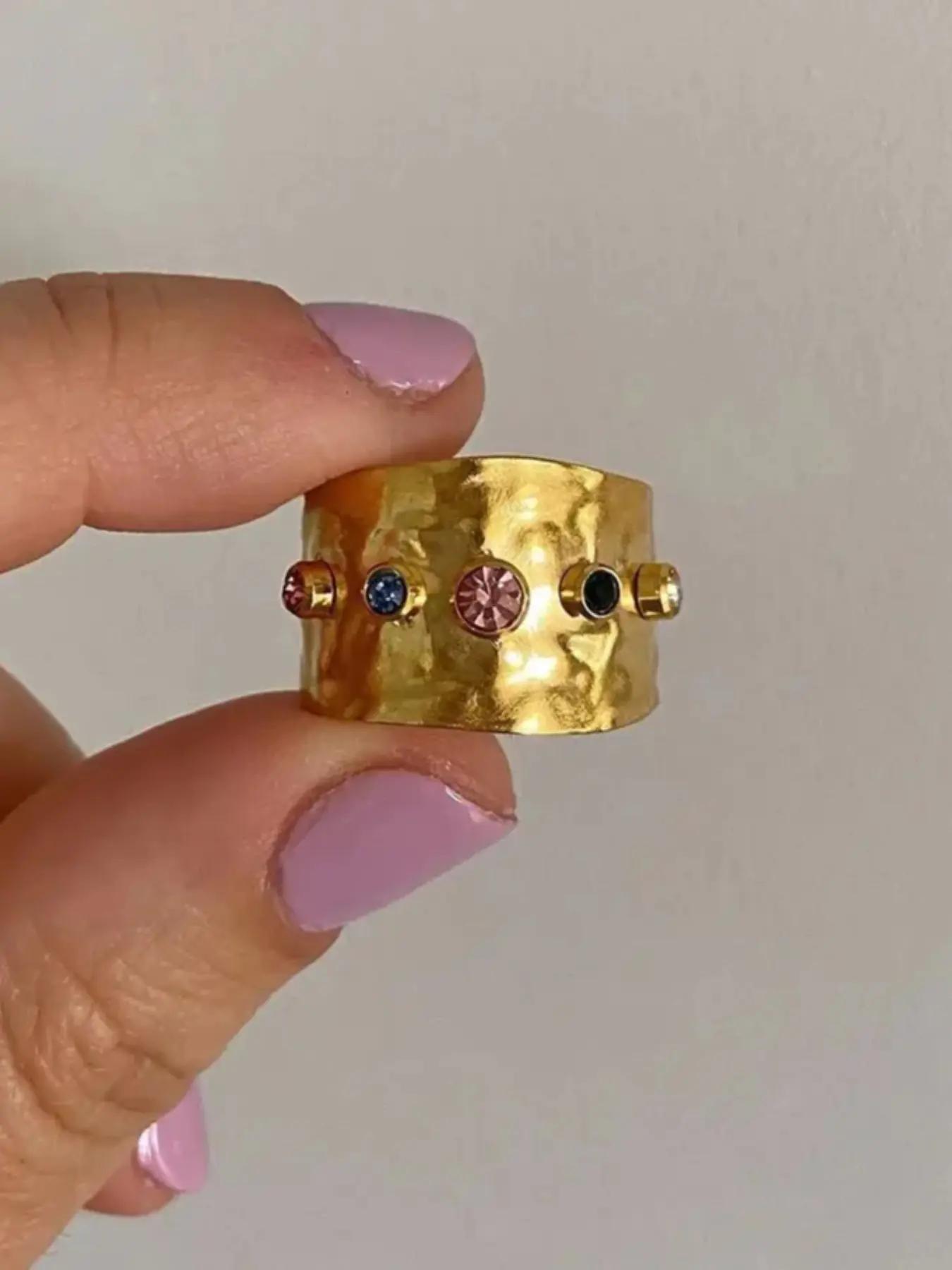 Vintage Wide Band Statement Ring with Cubic Zirconia Inlaid, Sparkling Zircon Inlay, Adjustable Open Ring for Women & Girls, Fashion Jewelry for Party, Daily Decor, Exquisite Jewelry for Birthday Gift, Rings for Women