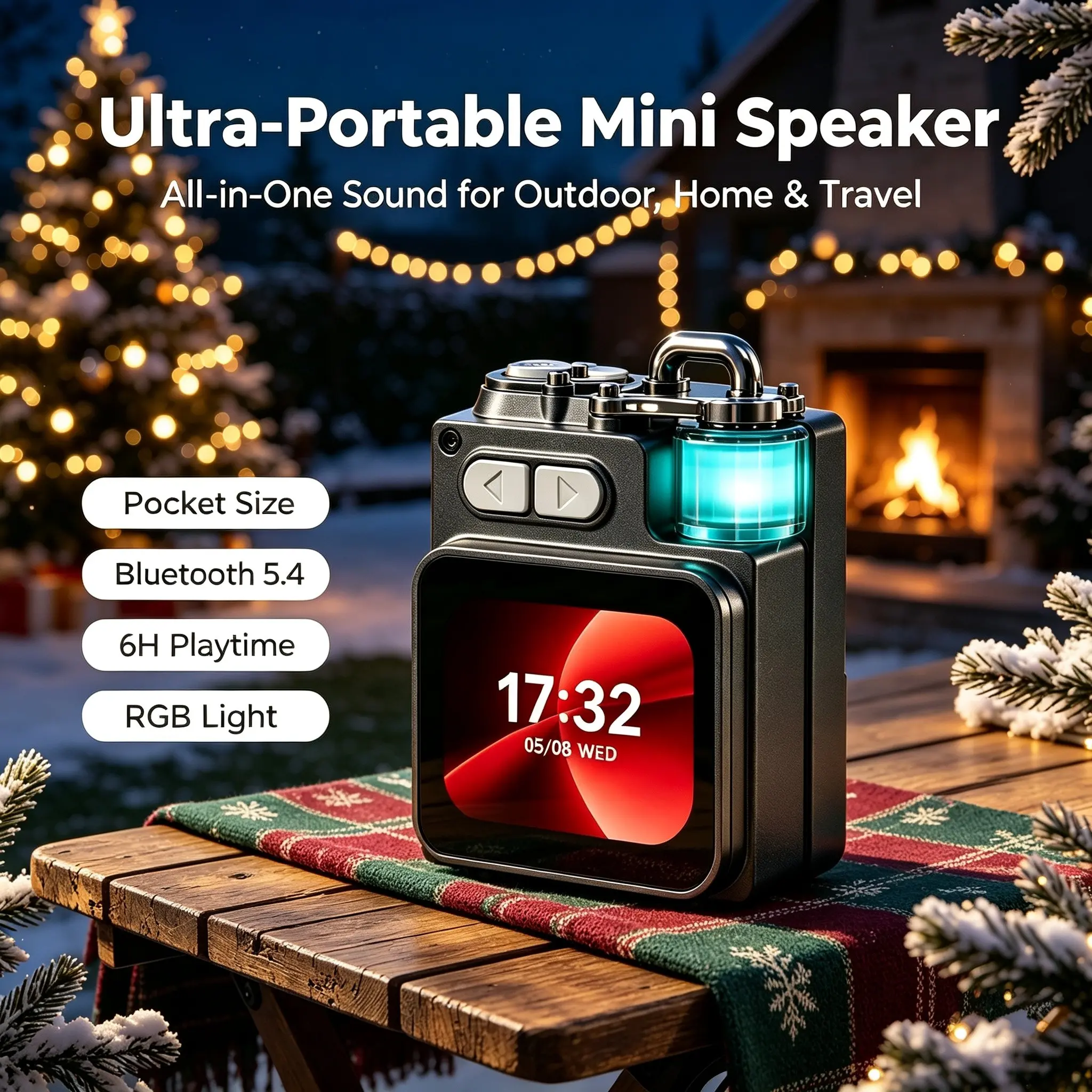 Ultra-Compact Portable Mini Audio Speaker, High-Fidelity Stereo Sound, Vibrant RGB Lights, Touch Screen Display, Bluetooth-compatible 5.3 Compatible, Ideal for Outdoor, Travel, Home, Parties, Birthday Gifts