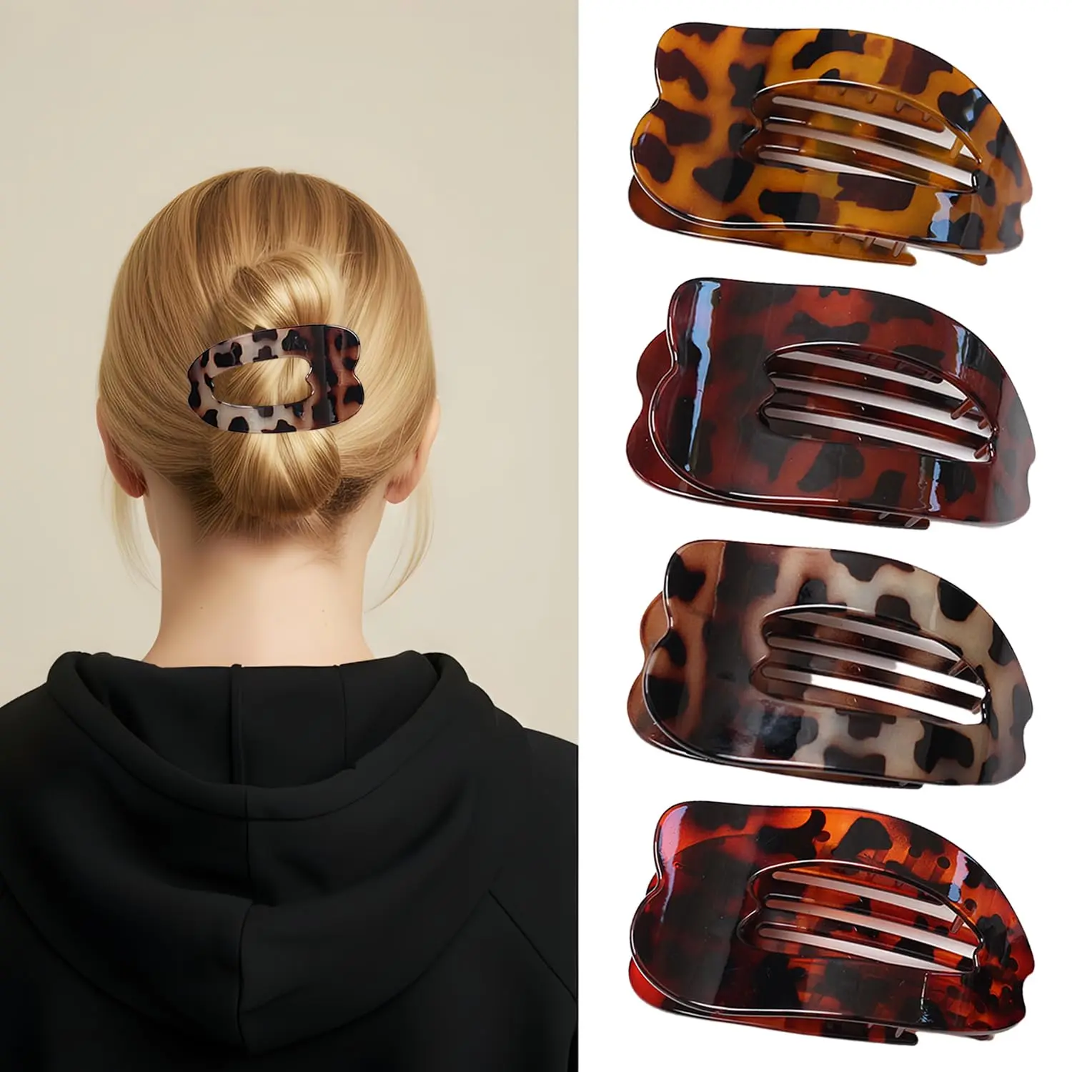Flat Claw Clips for Women - 4.3”  Tortoise Shell Flat Hair Clips - No Slip  Hold Hair Jaw Clips - Duckbill Clips for Thick Hair - 4 count