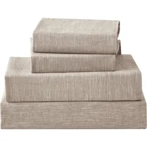 Linen Sheets  Size, Stonewashed Linen  Blend Sheets with Slub Texture, Breathable & Soft  Bedsheets, - Comfort, 4 count, Beige