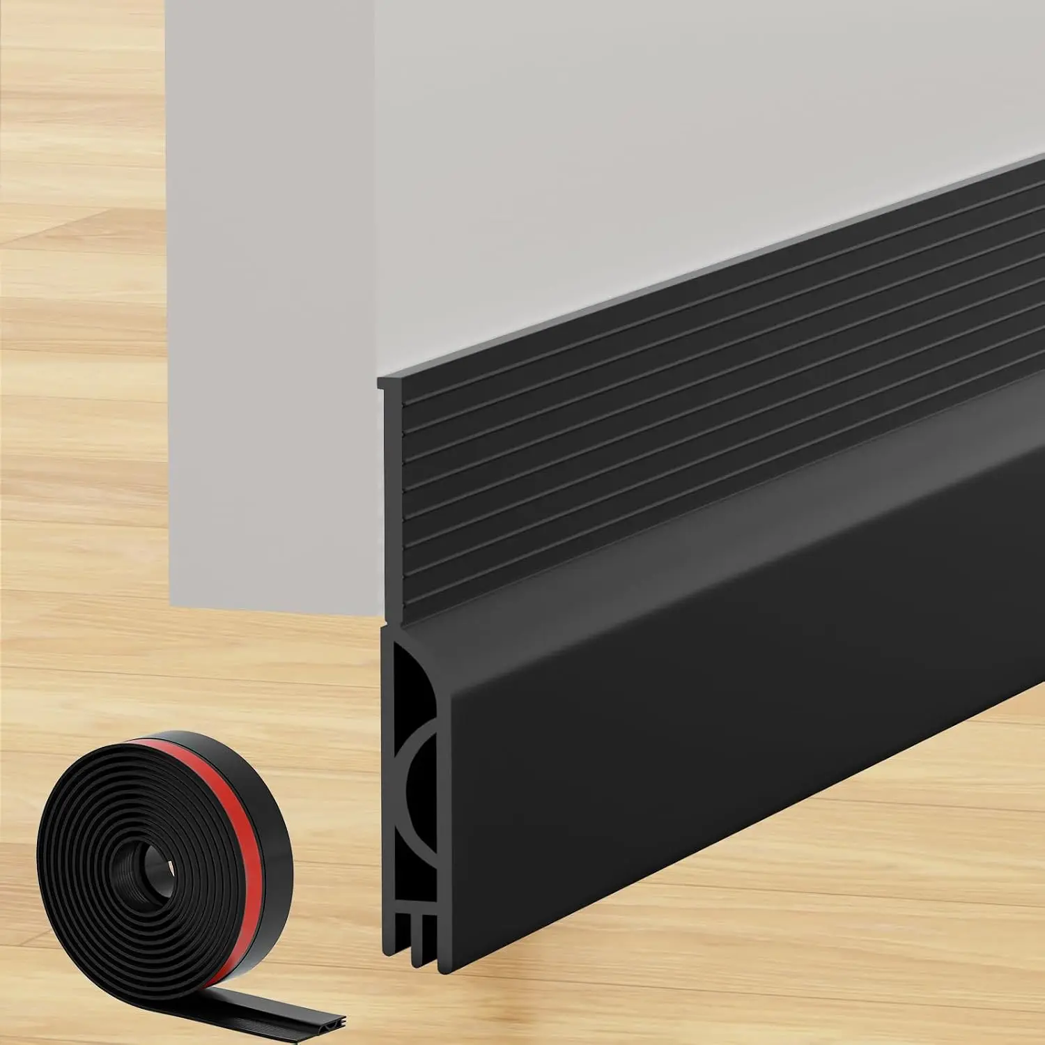 Under Door Draft Stopper, Self-Adhesive Door Sweep for Bottom of Door, Weather Stripping Doors Seal Soundproofing Insulation Strip, Doors Bottom Gap Blocker for Exterior/Interior (Black, 39Inch)