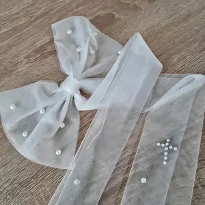 Pearl cross white Bow Veil girl First 1st Holy Communion decoration keepsake Gift daughter Confirmation Party wedding bridal shower Flower Girl present bride to be future mrs favor