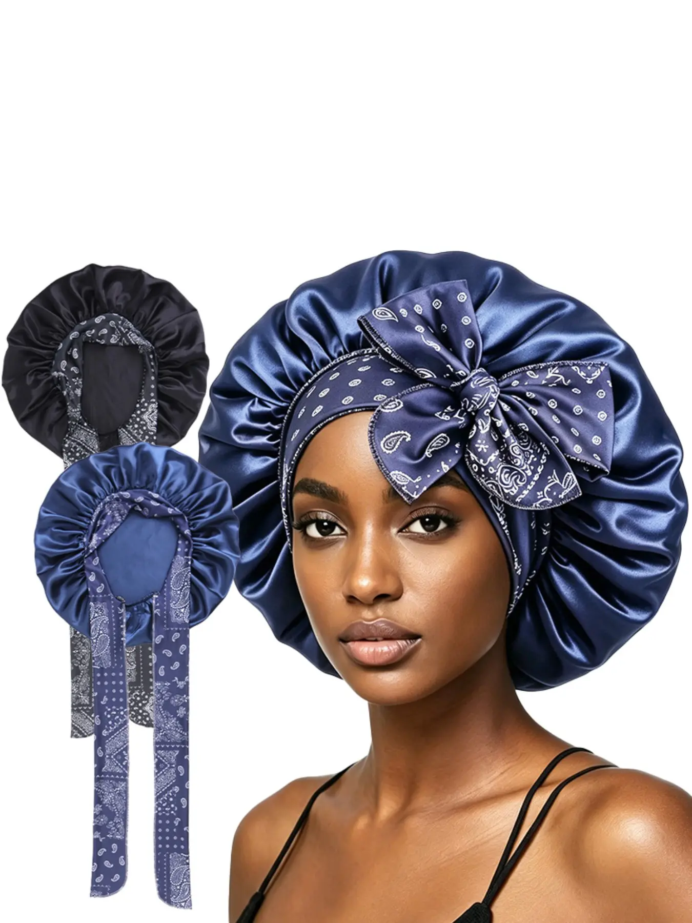 2pcs Adjustable Sleep Caps with Floral Print Ribbon, Chiffon Headscarves, Comfortable & Stylish Nighttime Accessories
