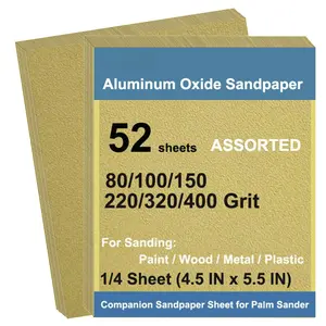 52 count  Oxide Sandpaper Variety Pack, 1/4 Sheet Sand Paper  for Block Sander  Metal Wet Dry Sanding 80/100/150/220/320/400 Grits (4.5 x 5.5 Inch)