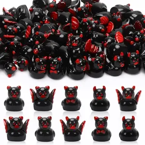 56 Pcs Mini Demon Ducks,Halloween Black Tiny Devil Ducks Figurines Miniature Devil Ducks Resin Duck Ornament Halloween Home Party Decor