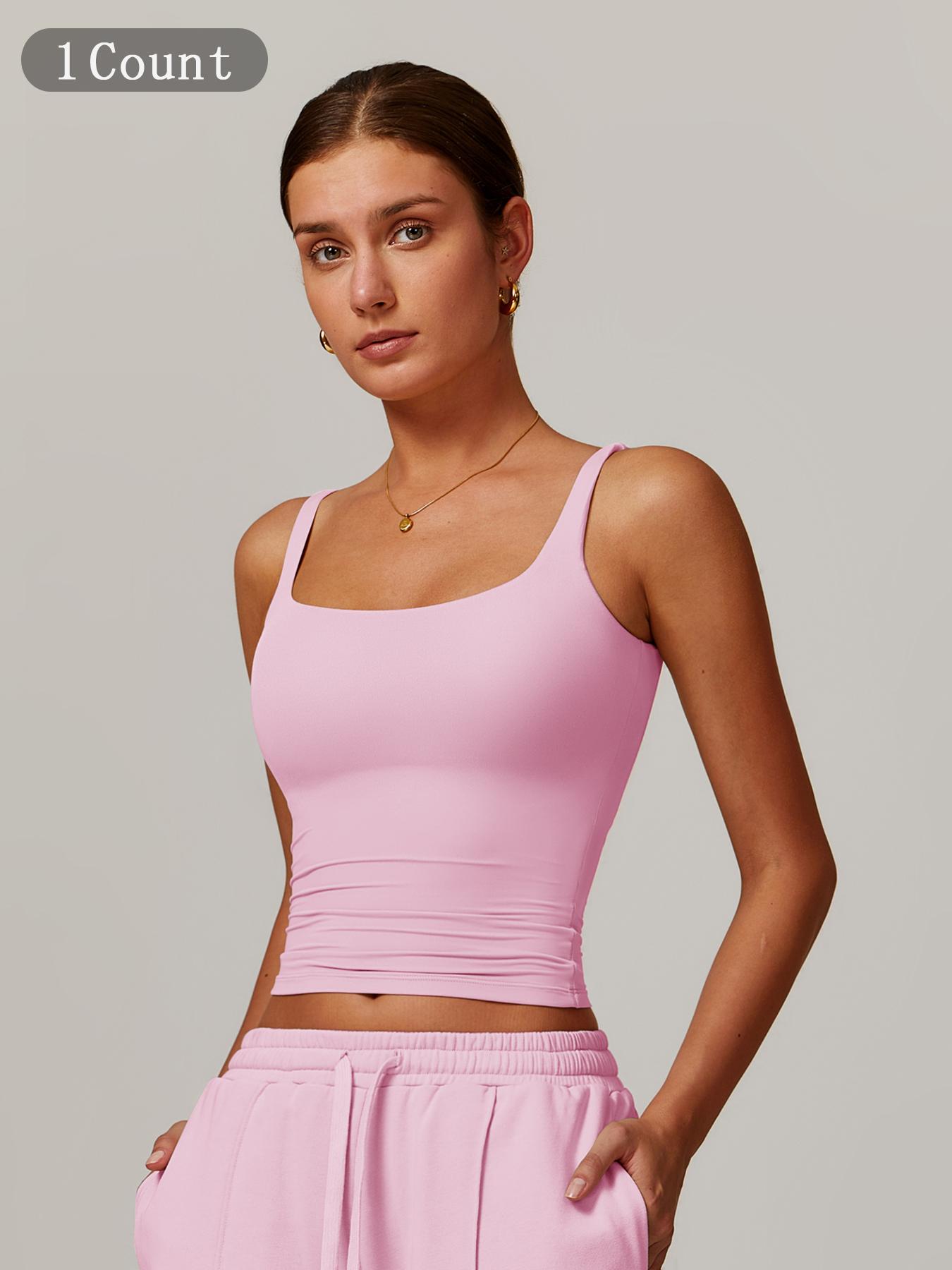 Women's Solid Color Sports Singlet with Built-In Bra Cups, High Stretch Comfortable Breathable Quick Drying Sports Bra for Yoga Gym Workout Fitness, Ladies Sportswear for Indoor Outdoor Wear