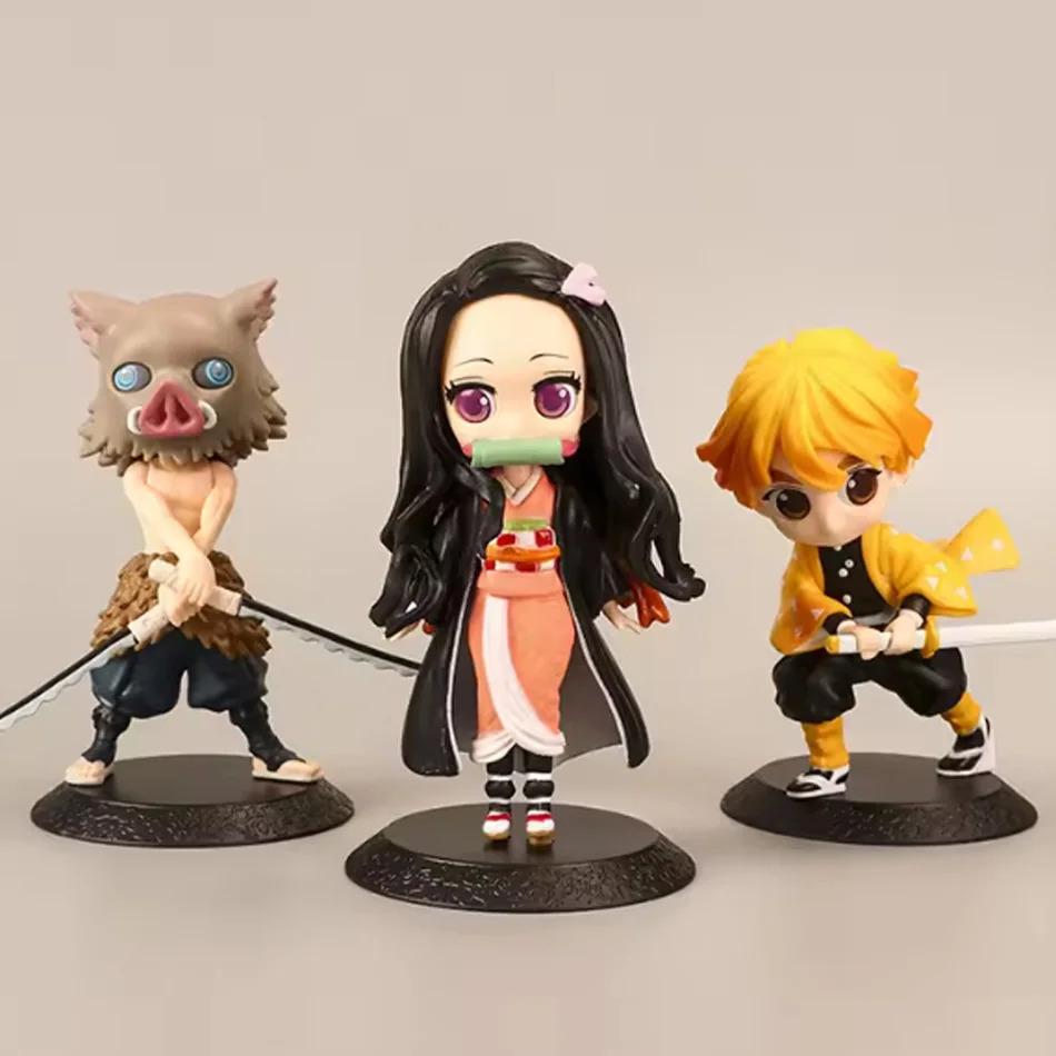 Anime Demon Slayer Figure 6Pcs Set 7cm Kamado Tanjirou Kamado Nezuko Mini Cute Edition Pvc Model Toy Kids Gift Desktop Ornament