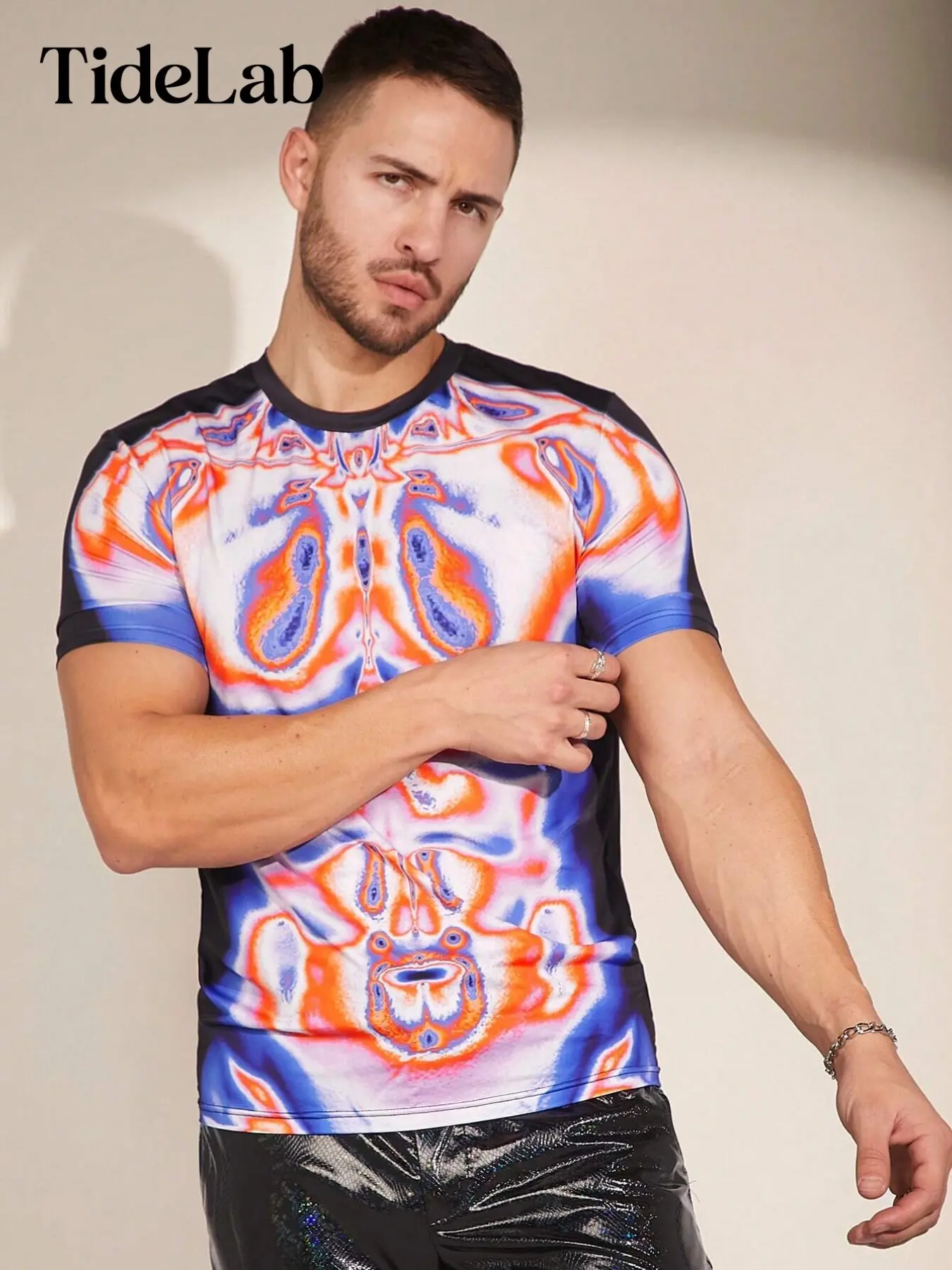 Unisex Thermal Imaging Muscle Print T-Shirt, Abstract Fluid Gradient Tight Fit Semi-Transparent Tee, Unique Fashion for Men and Women