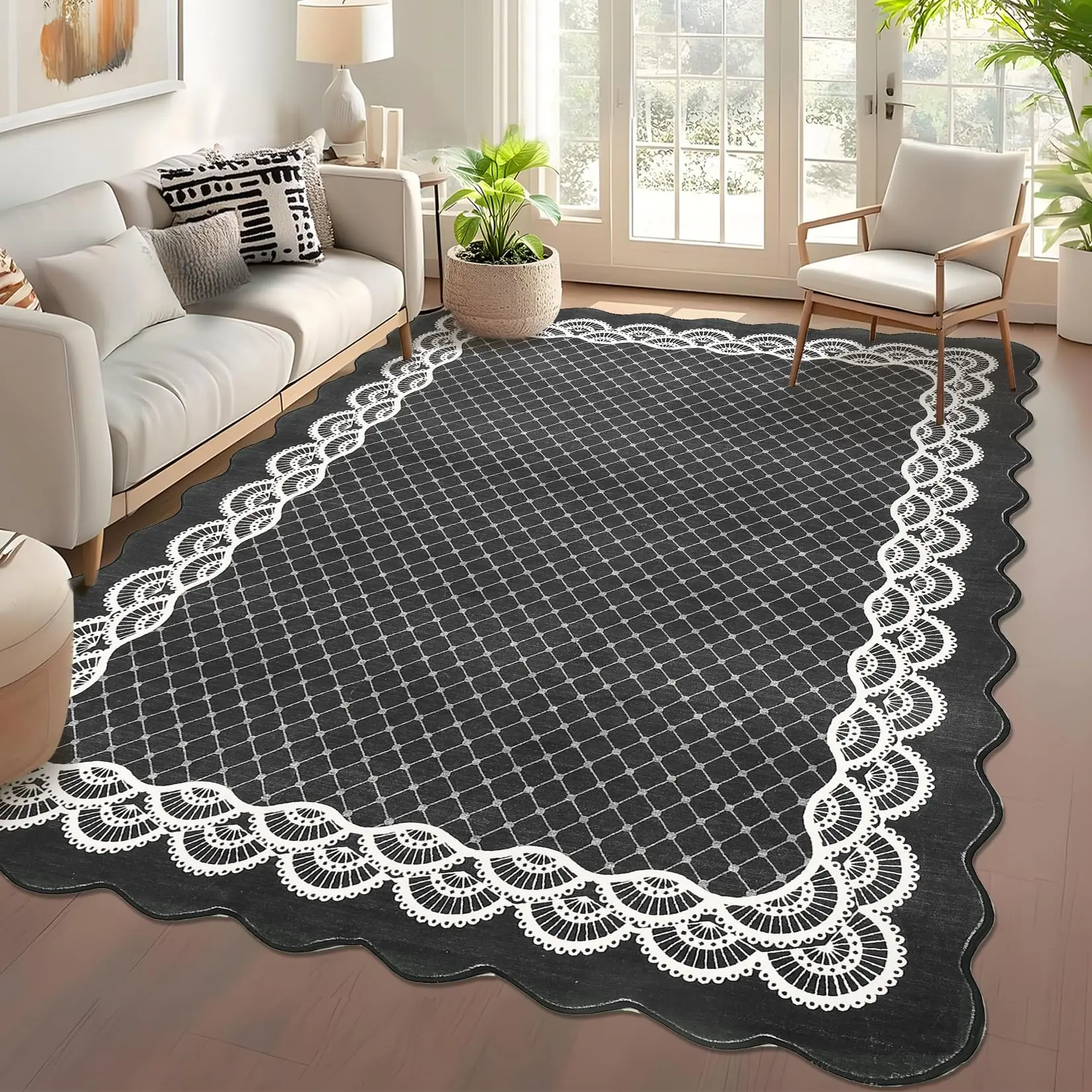 Garvee Home Decor Kitchen Area Rug Non Shedding Black Non Slip 8x10 Stain Resistant Floorcover