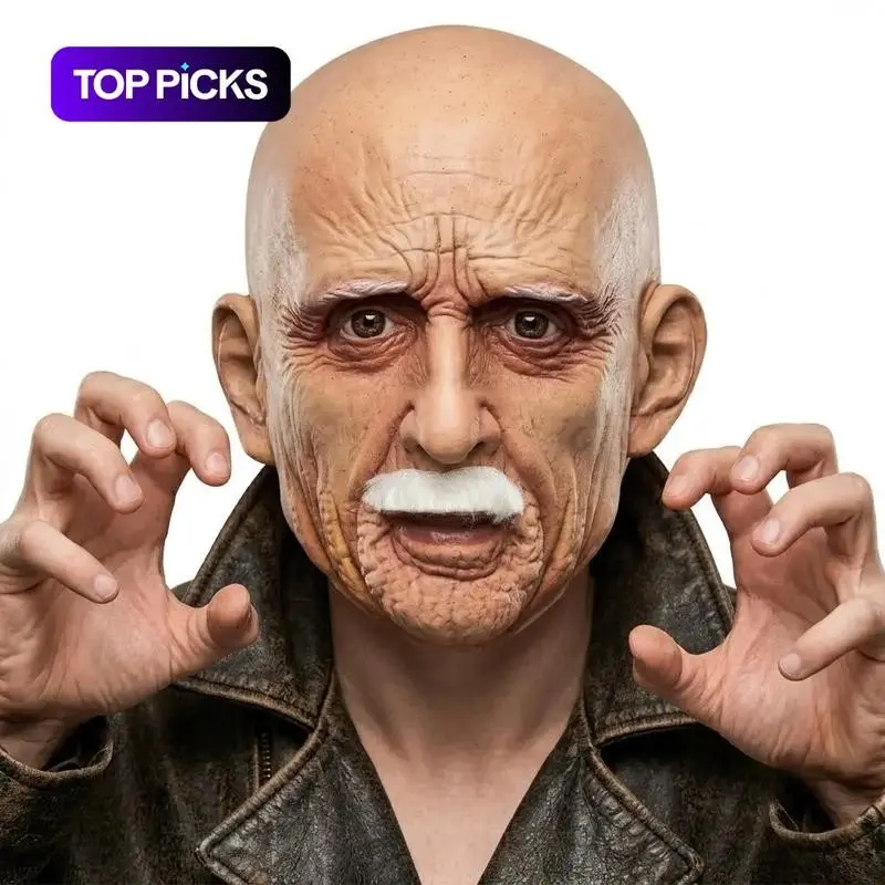 Funny Old Man Mask, Bald Head Mask, Realistic Latex Face Cover, Halloween Party Props, Costume Accessories, Role Play Decorations