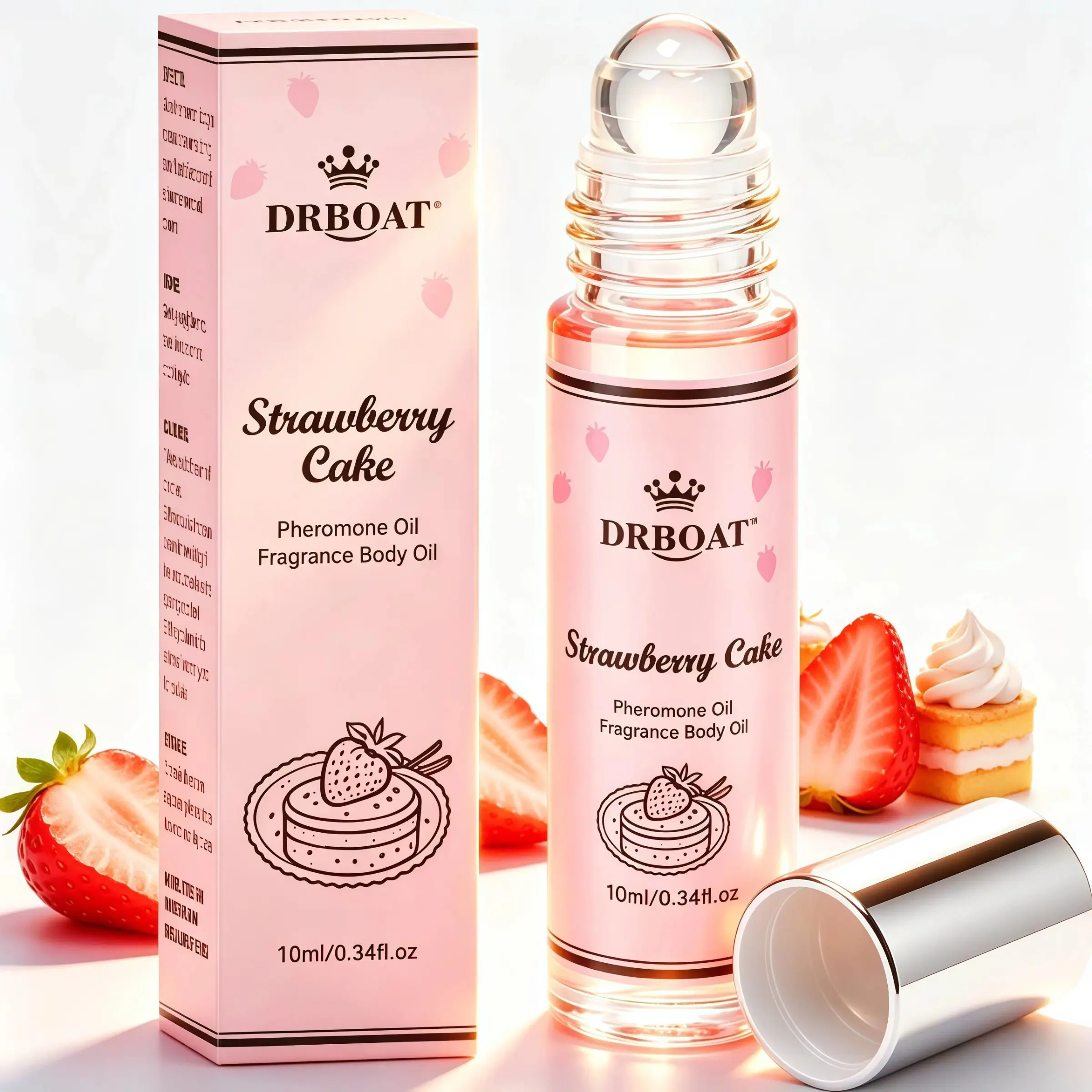 Strawberry Cake Pheromone Oil, 10ML Roll-On Perfume, Dulcet Lactonic Eau De Toilette, Gourmand Fragrance, Faux Natural Body Scent, Daily Use, Travel Friendly, Fruit Scents
