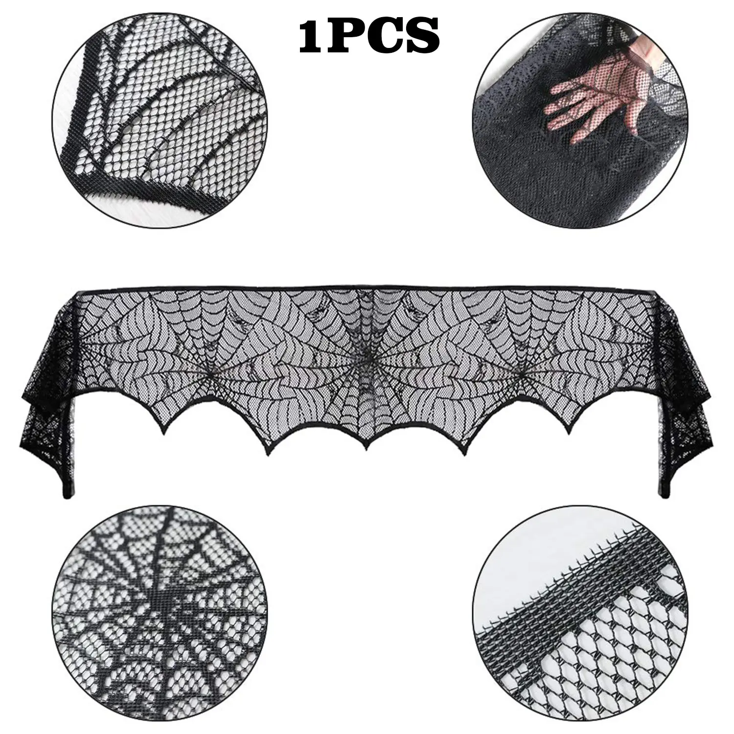 Halloween Spider Web Fireplace Scarf, Lace Spider Web Cape Scarf, Halloween Party Supplies, 45.72 X 243.84 Cm