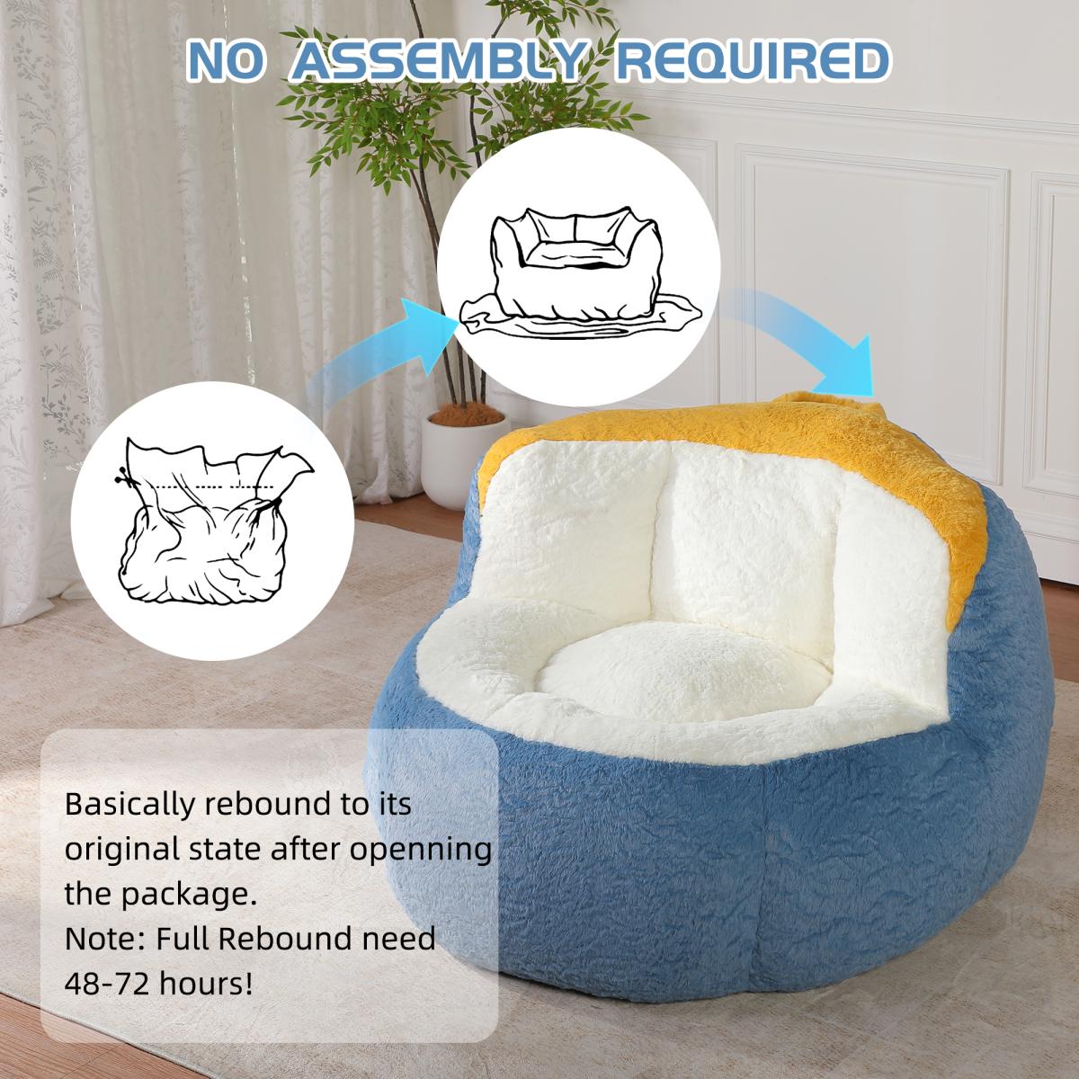 Oversized Bean Bag Chair, Multicolor Faux Fur Couch, Large Lounger Sofa for Living Room, No Assembly Required