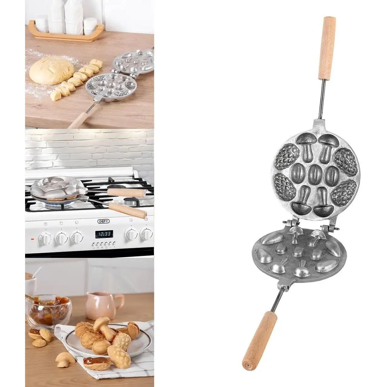 16 Wells Mushroom Walnut Cookie Candy Maker Skillet Griddle Assorted Nuts Cookie Pastry Baking Tool New Set