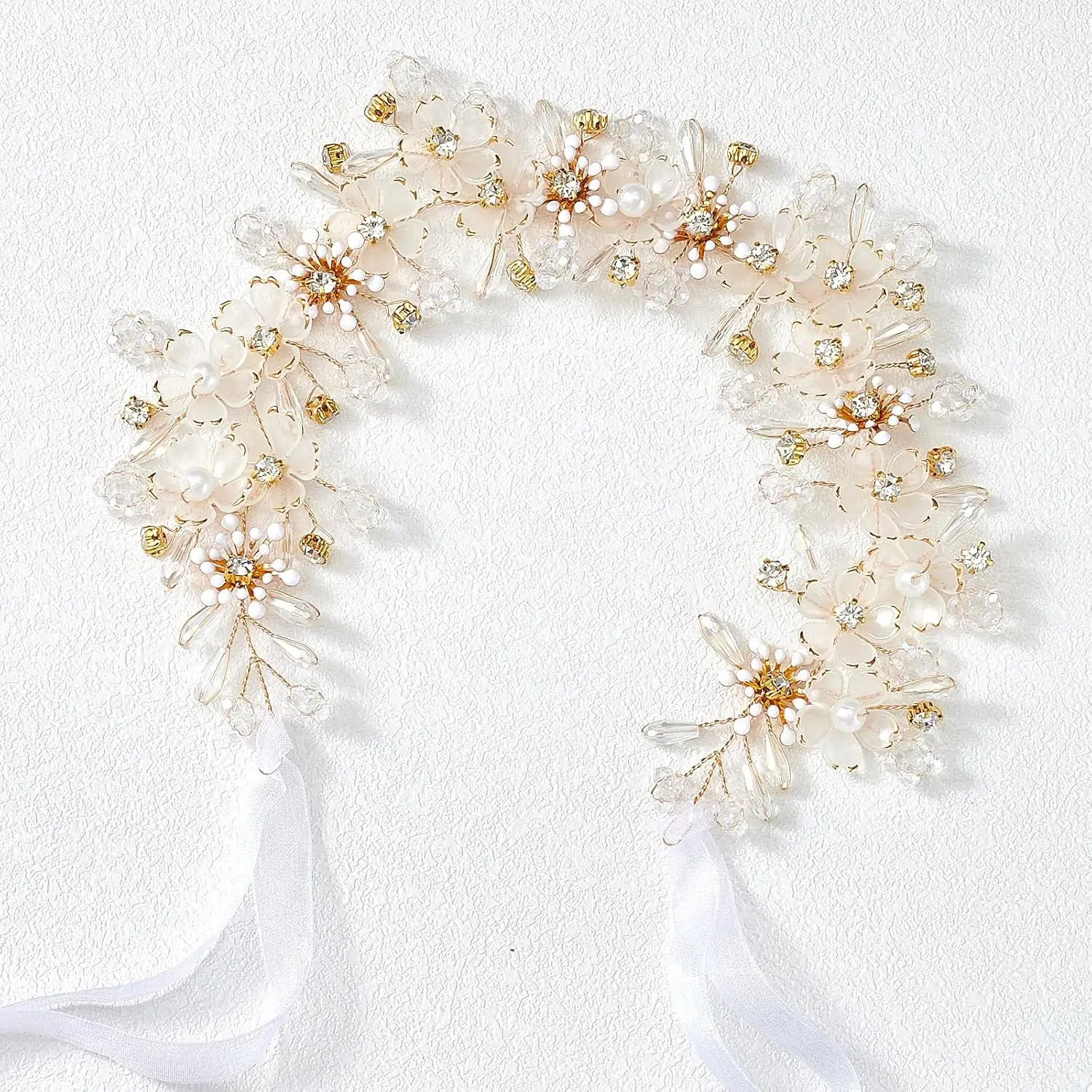Flower Princess Headpiece,  Bridal Hair Accessory for Women Wedding Hair Band for Bride Princess Crown First Communion Headpiece for Womens Birthday, Party, Wedding