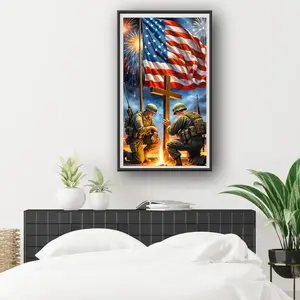 One 2D Flat Unframed Handmade DIY Diamond Painting Kit Patriotic Military Religious Style Home Decoration Festival Gift