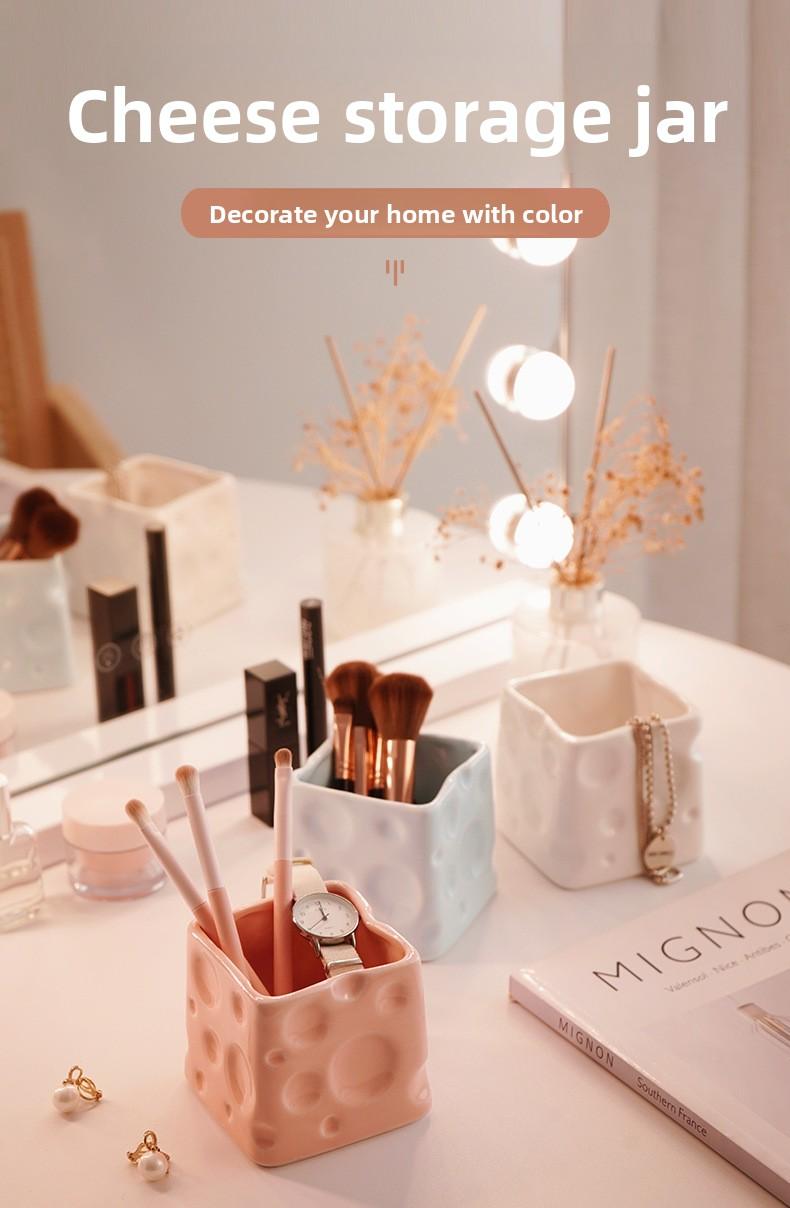 Light luxury style ceramic cheese storage jar, high aesthetic desktop storage container, stationery pen holder, cosmetics storage container Light luxury style ceramic cheese storage jar, high aesthetic desktop storage container, stationery pen holder, cosmetics storage container