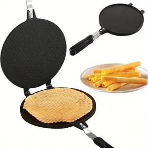 Double Sided Non-Stick Waffle Cone Maker Pan With Heat Resistant Handles Egg Roll Mold