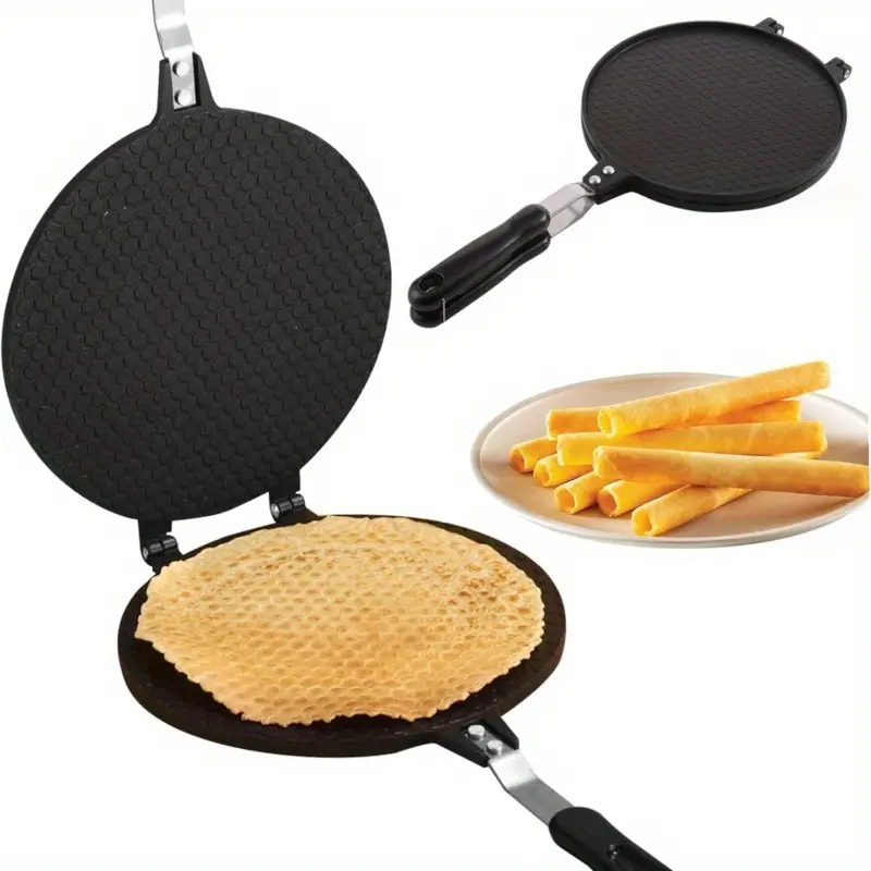 Double Sided Non-Stick Waffle Cone Maker Pan With Heat Resistant Handles Egg Roll Mold