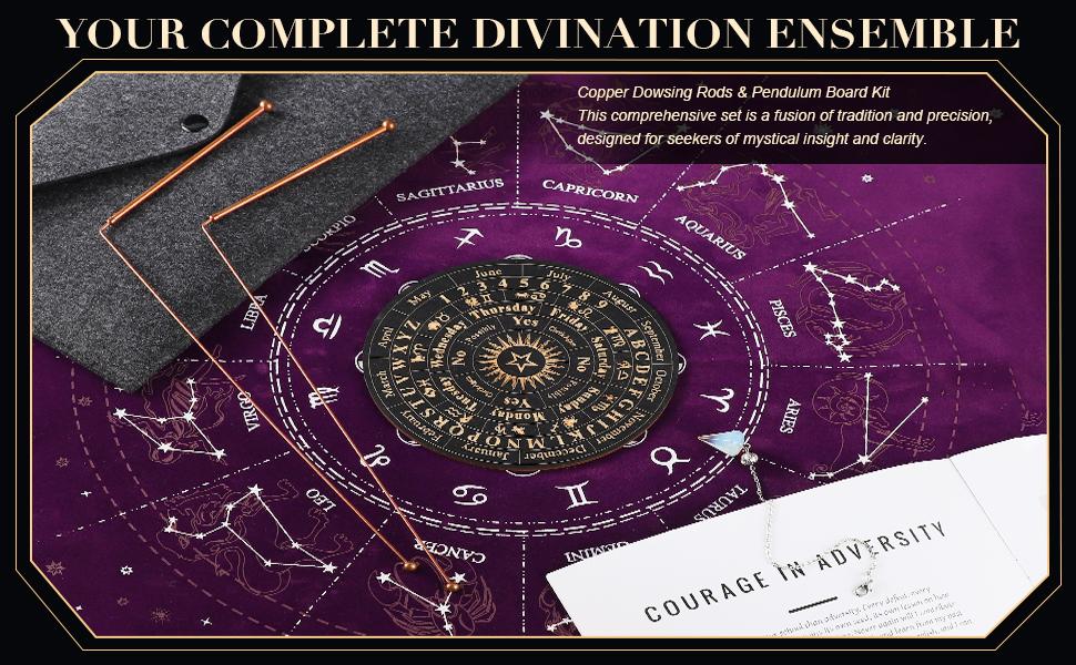 Copper Dowsing Rods - 2PCS Divining Rods+Dowsing Pendulum + Divination Mat- for Ghost Hunting Tools, Divining Water, Treasure, Buried Items Etc