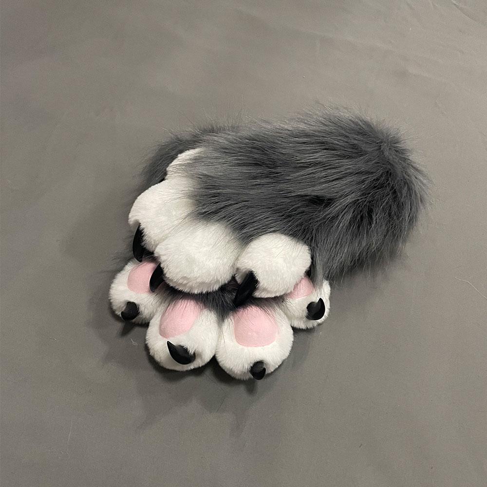 Faux Fur Plush Furry Cat Claw Gloves Fursuit Animal Fox Paws Mittens Halloween Cosplay Costume Accessories for Adult