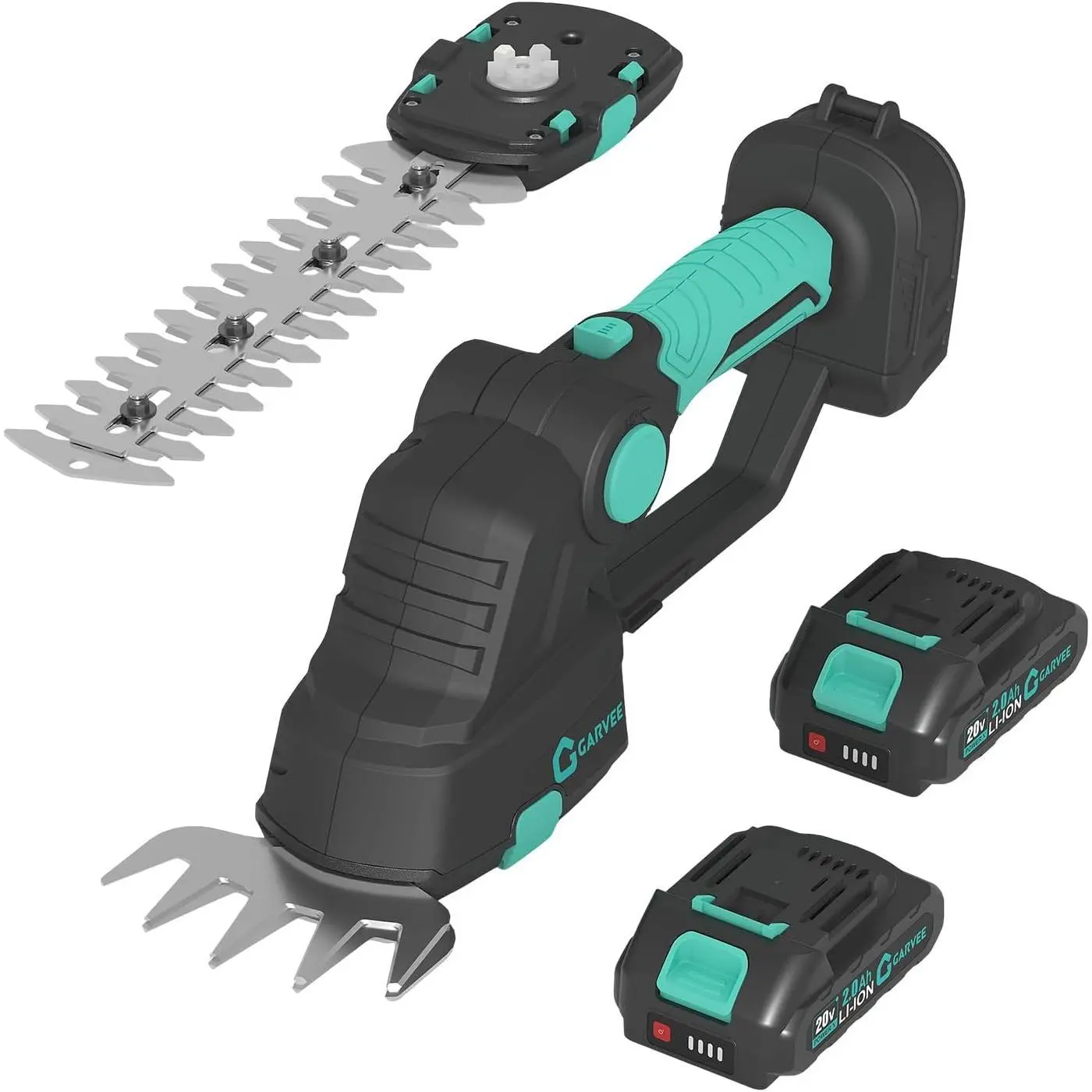 Cordless Grass Shear & Shrubbery Trimmer - 2 in 1 Handheld 20V Electric Grass Trimmer Hedge Shears Grass Cutter with 2 * 2.0AhBattery & Charge Base