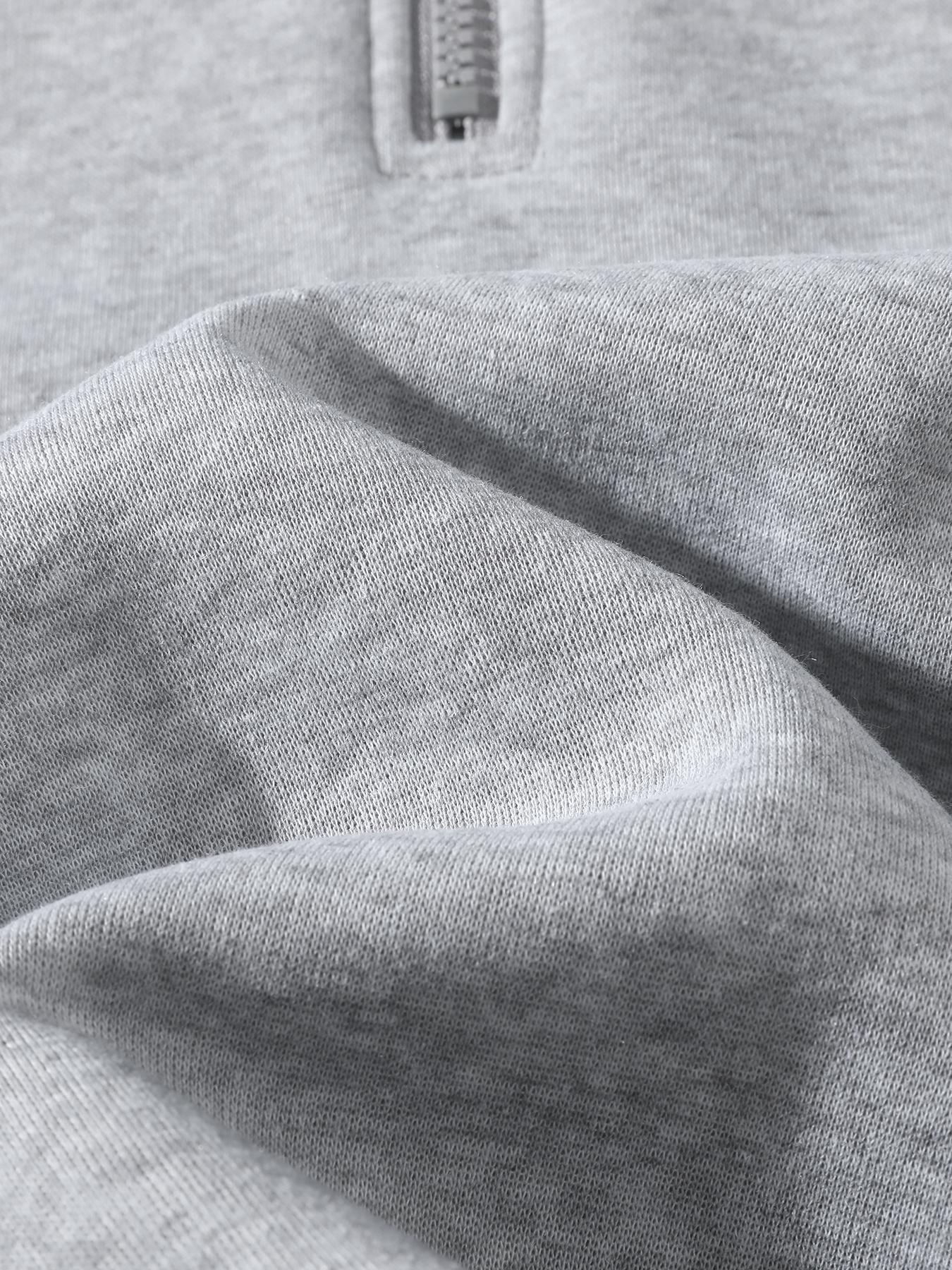Men's Half-Zip Fleece Hoodie, Casual Plain Long Sleeve Drop Shoulder Sweater, Thick Fabric for Fall & Winter, Sporty Fashion Pullover
