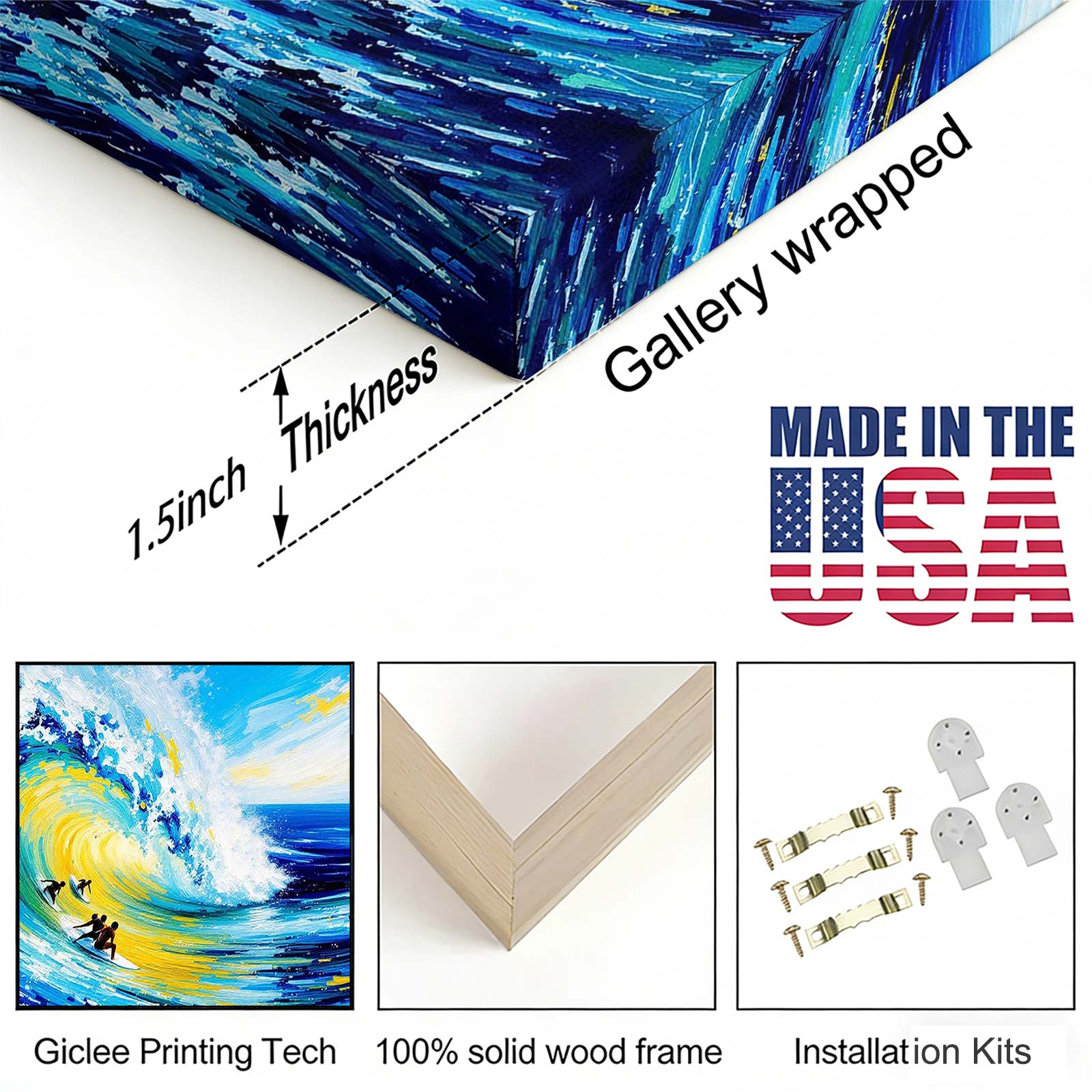 Vibrant Surfing Wave Oil Painting Canvas Wall Art, Colorful Ocean Surf Print, Summer Beach House Decor, Tropical Sea Wave Poster, Unique Surf Lover Gift for Home & Living Room