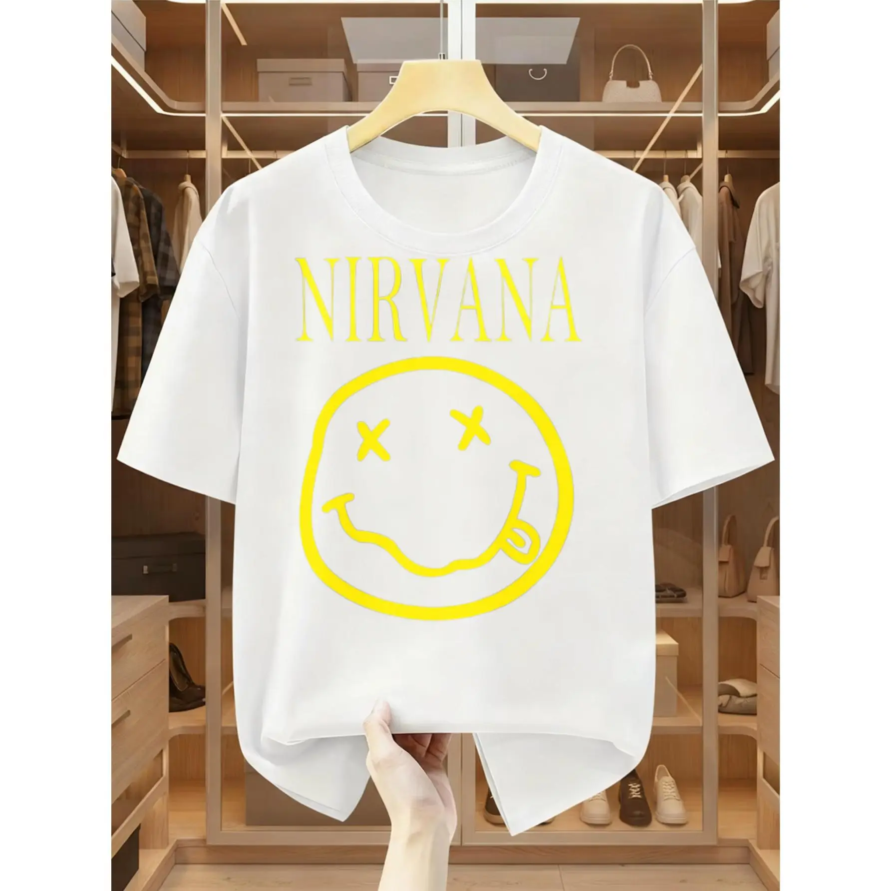 Men's Nirvana Smiley Logo Casual Tshirt - Streetwear Fashion Menswear Unisex Summer Wear Party Gift For Music Lovers