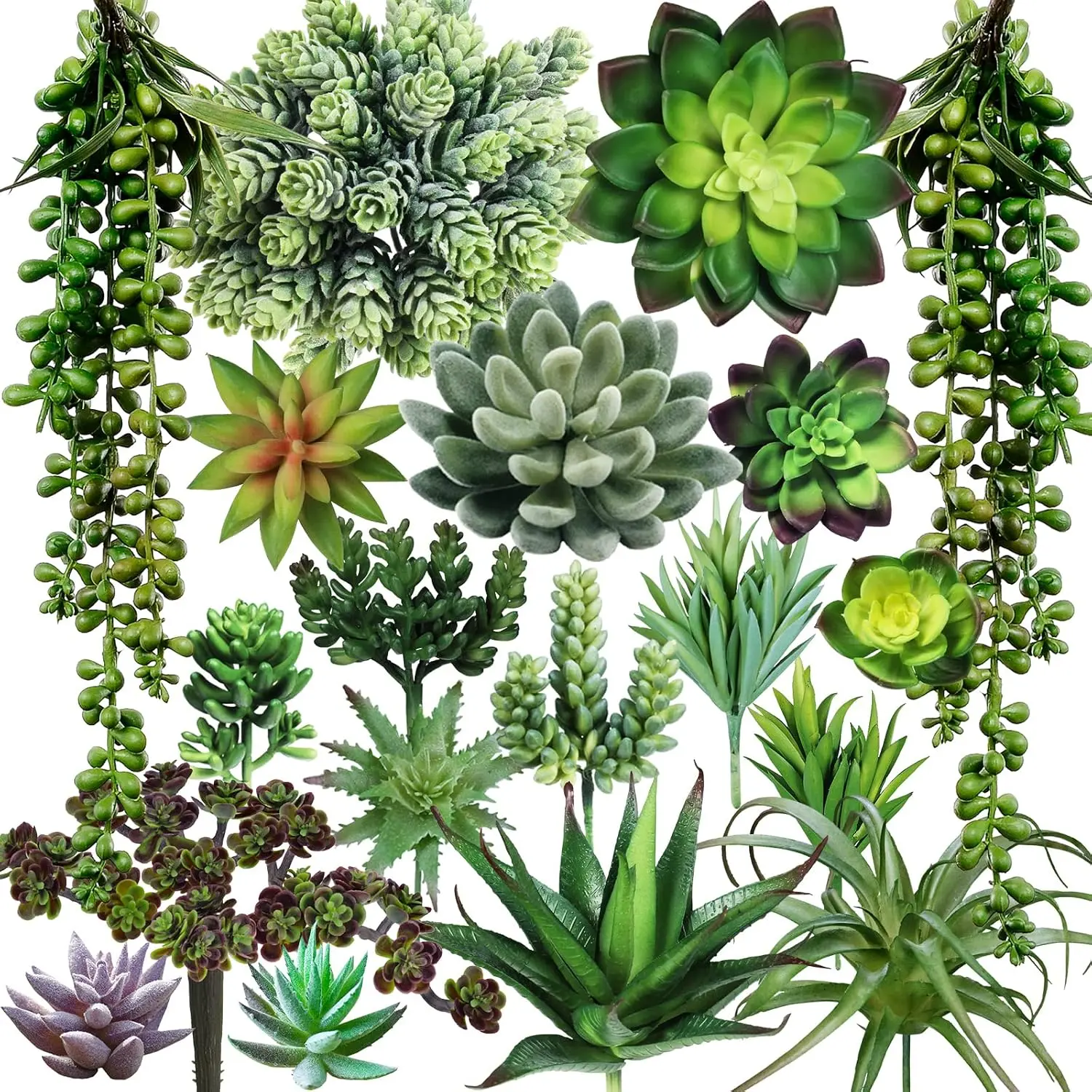 19 Pcs Assorted Artificial Succulents Plants Unpotted Small Green Hanging Succulent Aloe Fake Cacti Succulents Bulk for Succulent Garden Centerpiece Wreath Arrangement Indoor Outdoor Home Decor