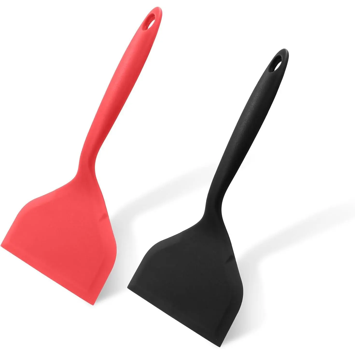 2 count Silica Gel Wok Spatula, Black & Red, Style 1 | Wide Pancakes Spatula, Nonstick Heat-Resistant, Pancake Shovel with Short Handle, For Cooking, Baking and Stir-Fry