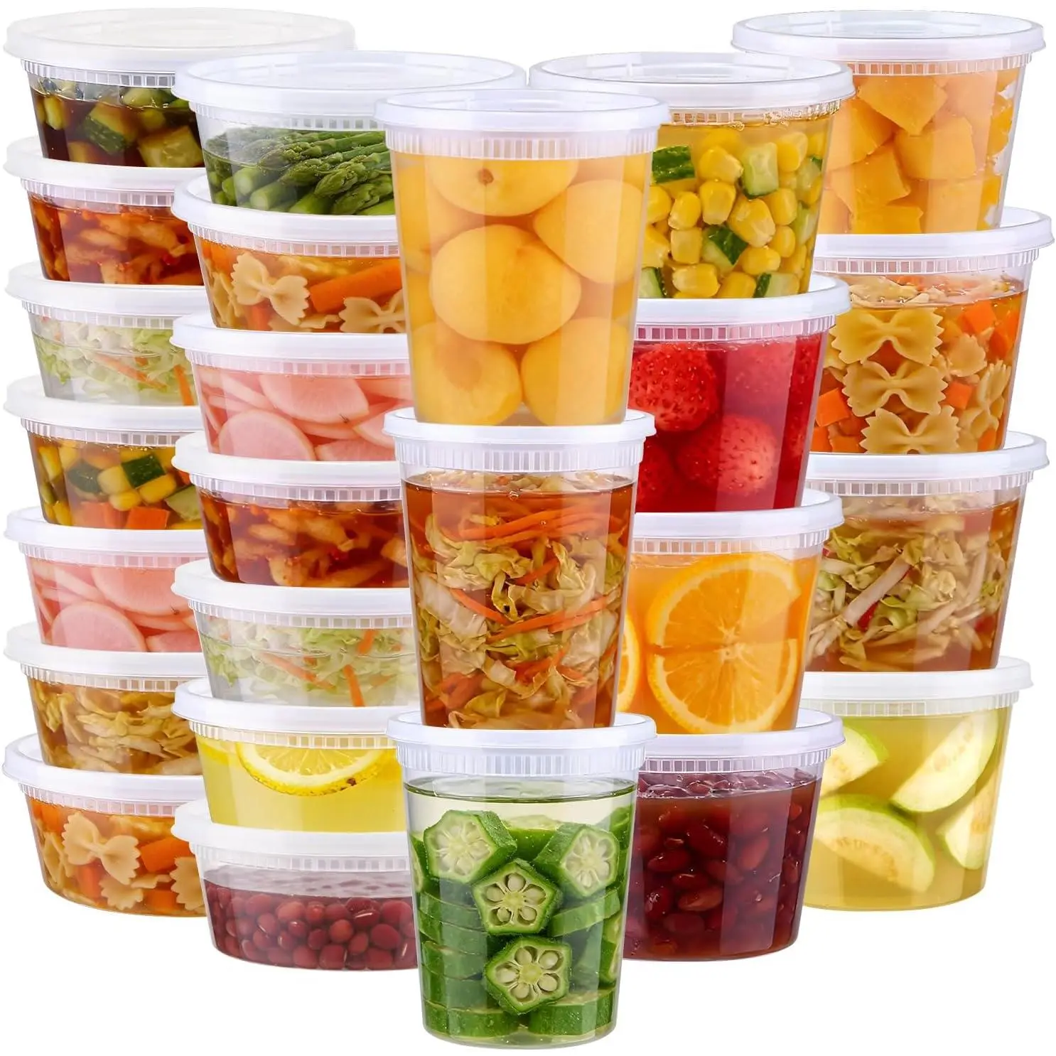 60 Sets Deli Containers with Lids, 8/16/32 oz Quart Containers BPA Free, Airtight Takeout Plastic Food Storage Container, Stackable Leakproof Microwave & Freezer Safe for Soup, Sauce & Leftover