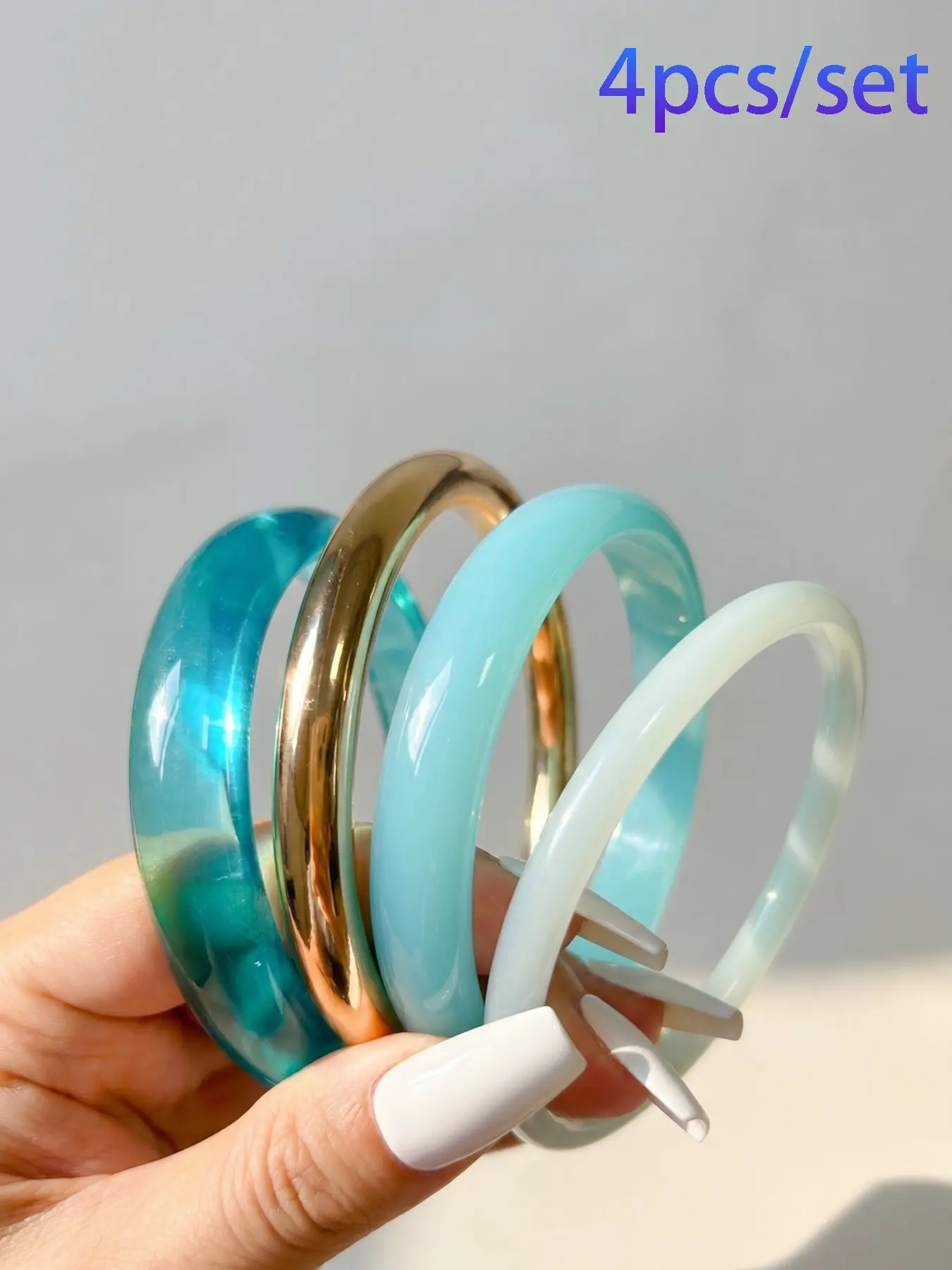 4pcs Boho Style Geometric Design Resin Bangle Bracelets, Fashionable Layered Bracelet Set, Perfect for Daily Wear and Gift Giving, Elegant and Versatile Accessories