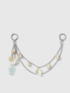 1pc Ladies' ocean style shell multi-layer metal chain hanging decoration, natural conch shell transparent small fish pendant, double ring design, pants chain bag decoration accessories, beach vacation outfits, atmosphere embellishment, essential item
