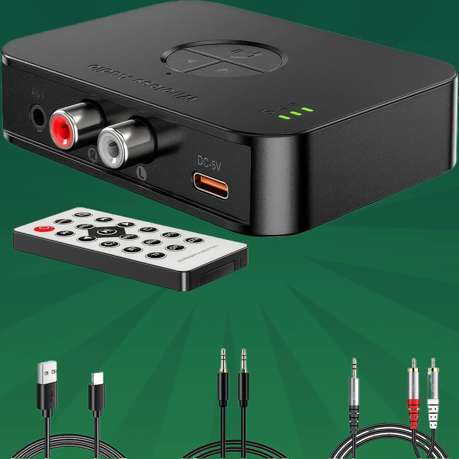 HiFi Bluetooth 5.4 Wireless Audio Receiver - Durable Device with USB, AUX, RCA Output Ports, Remote Control, Type-C Power Cable, for Home Stereo Amplifier