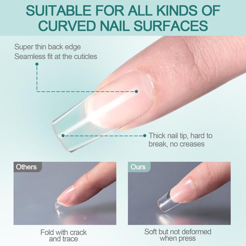 Long Coffin False Nail Tips Pre-Shaped Soft Gel X Tip Full Cover Press on Nails for Soak Off Nail Extensions 120PCS/BOX