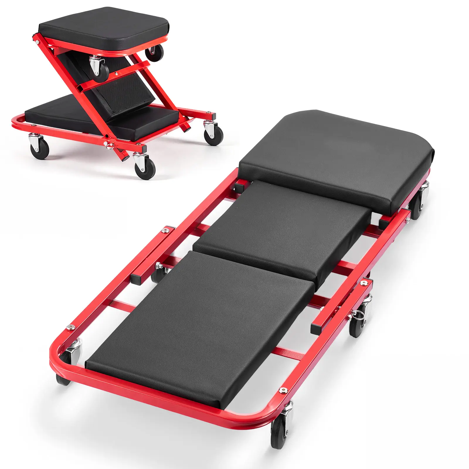 40 in 2-in-1 Folding Mechanic Creeper, Z Creeper Seat & Under Car Garage Roller, 450 lbs Rolling Creeper Stool with 6 Swivel Casters, Padded Headrest for Auto Repair