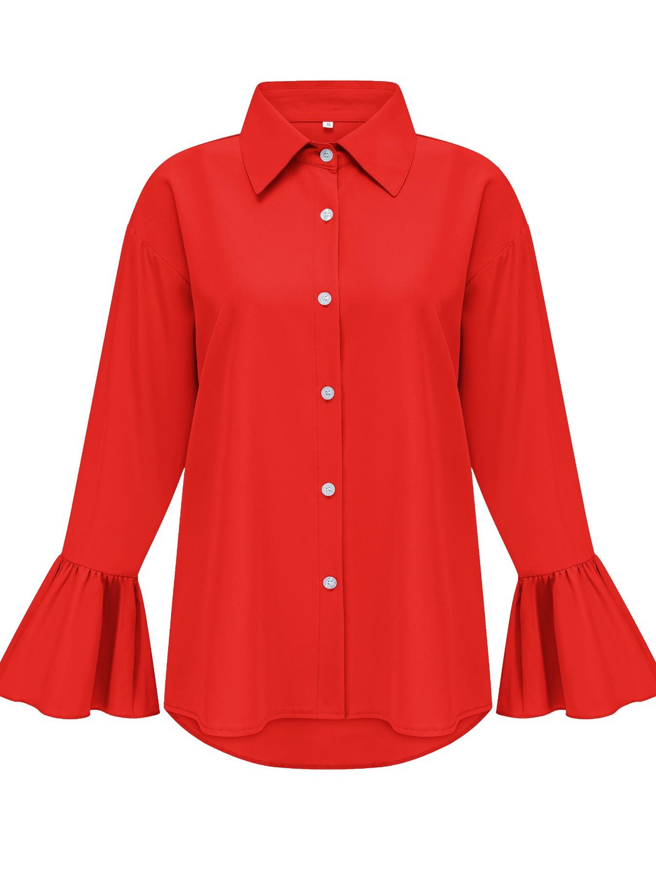 Women's Plain Shirt, Casual Button Top for Summer, Ladies Clothes for Daily Wear, Blouse