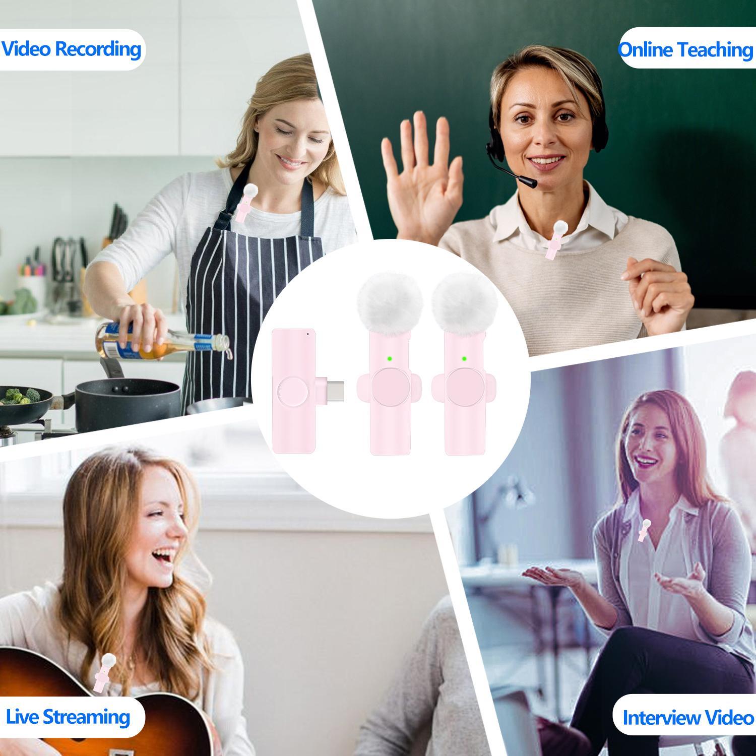 Wireless Microphone, Wireless Lavalier Mics, USB Rechargeable Lavalier Microphone with Charging Case, Portable Microphone for Video Recording, Compatible with iPhone, iPad, Android, Audio