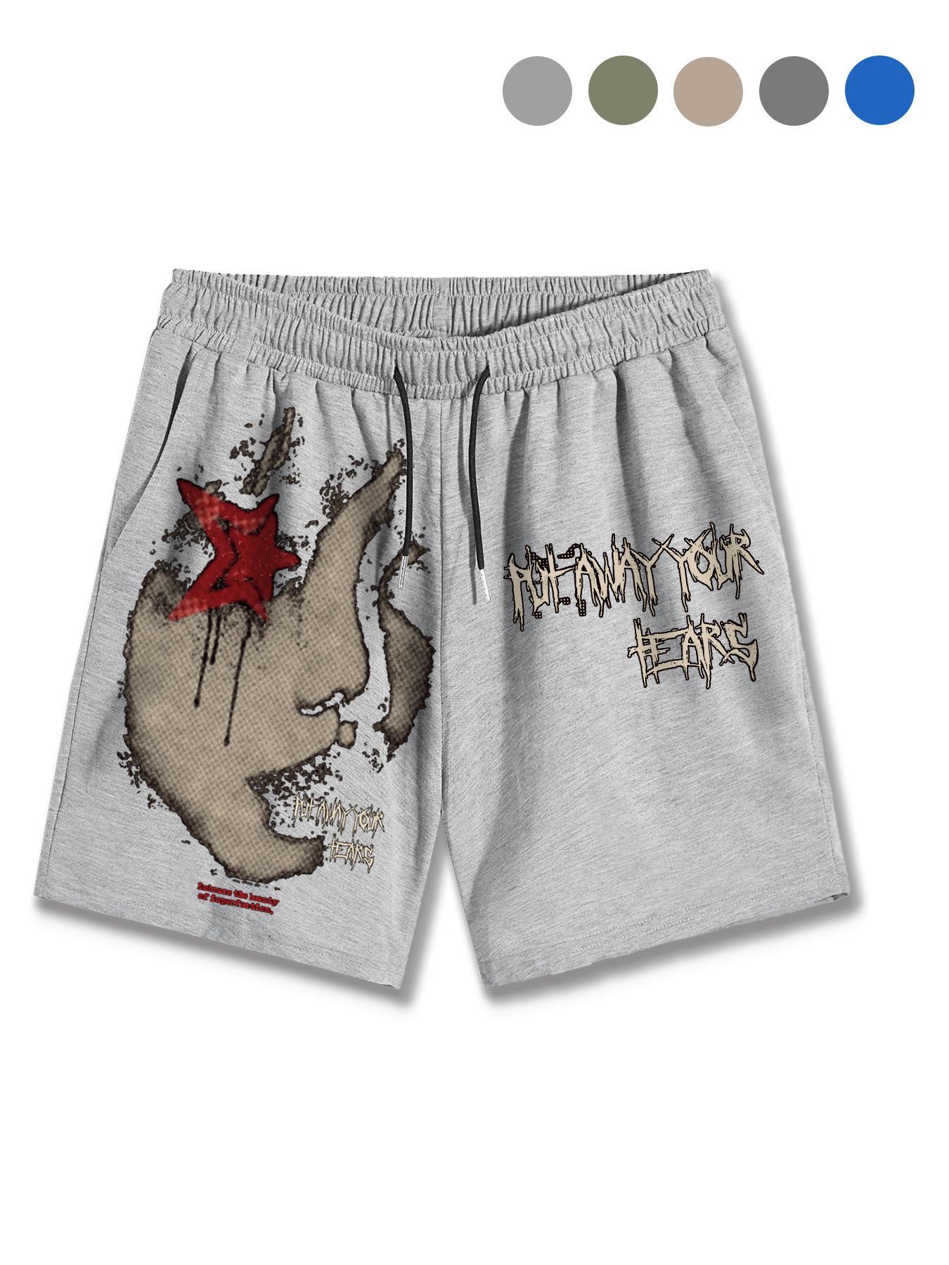 Men's Regular Fit Star & Letter Print Drawstring Waist Shorts, Graphic Shorts, Casual Comfy Track Shorts for Summer, Fashion Men's Bottoms for Daily Wear