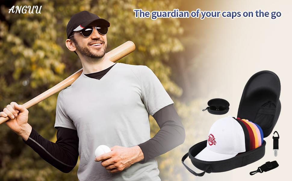 SUNDAY MIRTH Hat Travel Case, Hard Hat Carrier Organizer with Clip & Glasses Storage, Holds 6 Baseball Caps for Home/Travel - Black